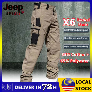 【2-3 days arrive!!!】JEEP SPIRIT Multi-Pocket Mens Black Military Tactical Casual Pants Cargo Combat Pants Outdoor Hiking Trousers Wear-Resistant Training Overalls