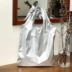 Trendy Silver Metal Large Capacity Tote Bag Womens Single Shoulder Shopping Bag Eco-friendly 2023 New Fashion Handbag