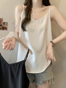 Plus Size Loose Adjustable Shoulder Strap V Neck Chiffon Vest Sling Basic Summer Plus Size Ladies Slim Fit Slimming Sleeveless Tops