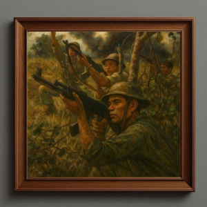 Tranh Nghệ thuật "Bộ Đội Phòng Không Bắn Máy Bay Mỹ" VIETSMART ART - Acrylic 40 x 40cm