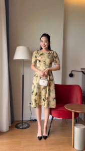 Đầm xòe họa tiết trung niên đính hoa lá đính ngọc có túi - GR0362 (HÌNH THẬT SHOP CHỤP VÀ QUAY VIDEO)