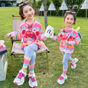 Girls Spring Autumn Cartoon Sweatshirt Loose Pants Set Korean Style Pure Cotton Comfortable Breathable Kids Outfit Baby Clothes