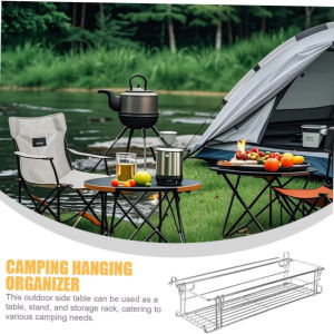 Aluminum IGT Table Side Storage Rack Foldable Hanging Mesh Basket Expansion Bracket For Outdoor Camping BBQ Cooking Organizer