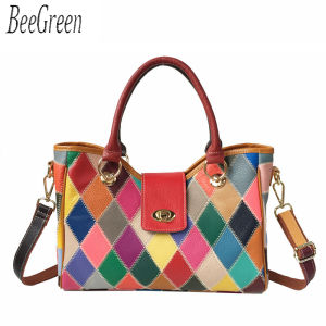 BeeGreen Women Real Leather Colorful Handbag Elegant Underarm Bag Large Capacity Shoulder Bag Leisure Commuter Bag
