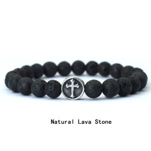 Minimalist Cross Bracelet For Men Stainless Steel Viking Braclet Tiger Eyes Blue Howlite Stone Beaded Braslet Healing Brazalete