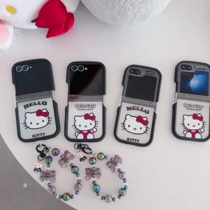 Sanrio | Ốp Điện Thoại Hello Kitty Cho Samsung Galaxy Z Flip 7/6/5/4/3 Avatar Ngồi Và Đứng Dễ Thương Chống Sốc Có Dây Buộc - Chống Trầy Xước Chống Bụi