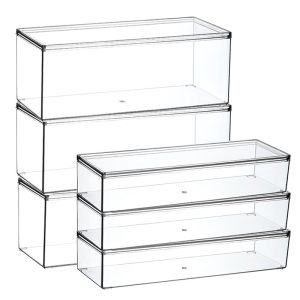 Acrylic Plastic Desktop Organizer Box Rectangular Transparent Cover Cosmetic Jewelry Storage Box Dustproof Simple Style Home Storage