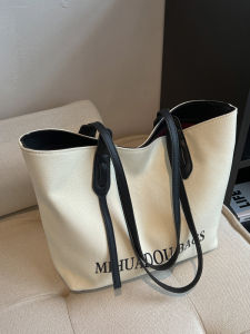 Large Capacity Canvas Tote Bag Womens Casual Shoulder Bag Commuter Bag for Class New 2025 Korean Style Soft PU Leather