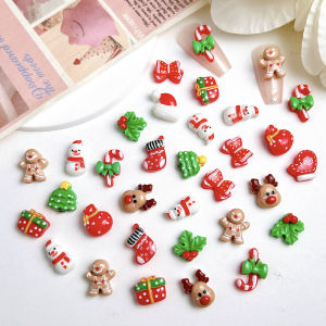 20PCS Kawaii Painted Snowman Gloves Resin Nail Charms 3D Cartoon Reindeer Gift Box Nail Art Decorations DIY Christmas Nail Parts