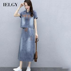IELGY Set Lady Denim Dress Elegant Skirt