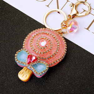 Lanqi Cats Eye Stone Glow in the Dark Lollipop Car Keychain Womens Bag Charm Diamond Embedded Cute Toy Doll Gift