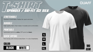 Quaff S - M - L -XL Ice Silk Dri-Fit T-shirt Black/White 180gsm Printable Blank Shirt