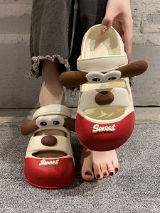 Cute Cartoon Big Eye Dog Head Cover Slippers Womens Summer Soft Bottom Personalized Ugly Cute Girl Watermelon Pattern Slippers