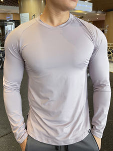Mens Fitness Clothing Long Sleeve round Neck Training Top Quick Dry Breathable Running Exercise Sportswear with Side Slits