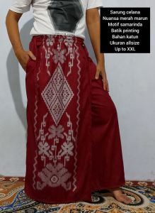 Sarung celana motif Samarinda batik printing warna merah marun