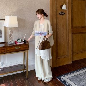 Elegant Lace Cover up Suit Casual Pants Set Womens Spring Autumn 2025 New High-End Three Piece Set OOTD Outfit