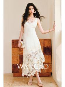 WANGXO | Đầm Không Tay Hình Vuông Cổ Ngực MESH Co Giãn Tốt