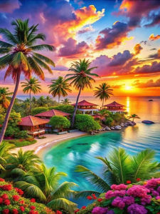 Oil Painting By Numbers Sunset Tropical Island Scenery DIY Number Drawing Canvas Pictures By Numbers Home Decor Large Size
