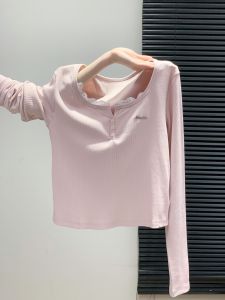 QIAOCHENXIAN | 95% Cotton Lace Button Long Sleeve T-shirt for Women