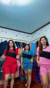 VNECK SLANT STRIPE TERNO SHORT