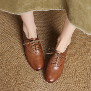 British College Style Deer And Nara Handmade Leather Office Sweet Slimming Lace-Up INS Womens Shoes Small Leather Shoes