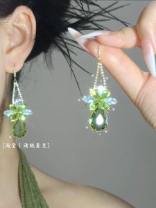 ต่างหูคริสตัล Zircon Green Crystal Tassel ดีไซน์หรูหรา เครื่องประดับแฟชั่นสำหรับผู้หญิง วัสดุอื่นๆ ผสมโลหะ ใหม่