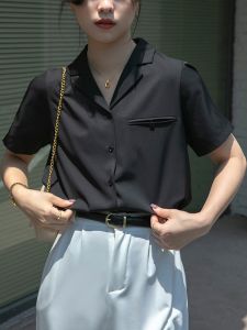 YAOMUHUA | Black Chiffon Short Sleeve Formal Shirt Female
