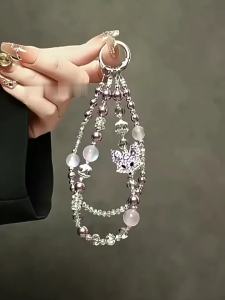 Exquisite Double Chain Diamond Fox Crystal Mobile Phone Pendant Luxurious High-End Sparkling Lanyard Short