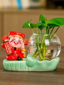 Home Decor Small Green Ivy Potted Plant Water Cultivation Flower Vase Desktop Office Living Room Workstation Resin Craft