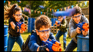 Kids Nerf Battle Party Safety Glasses | Adjustable Foam Dart Games Eye Protection for Kids & Adults