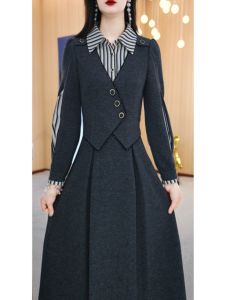 Slim Fit Shirt Collar Dress Womens Spring Fashion High Waist A-Line Skirt Patchwork Trendy Polo Collar Midi Dress Korean Style