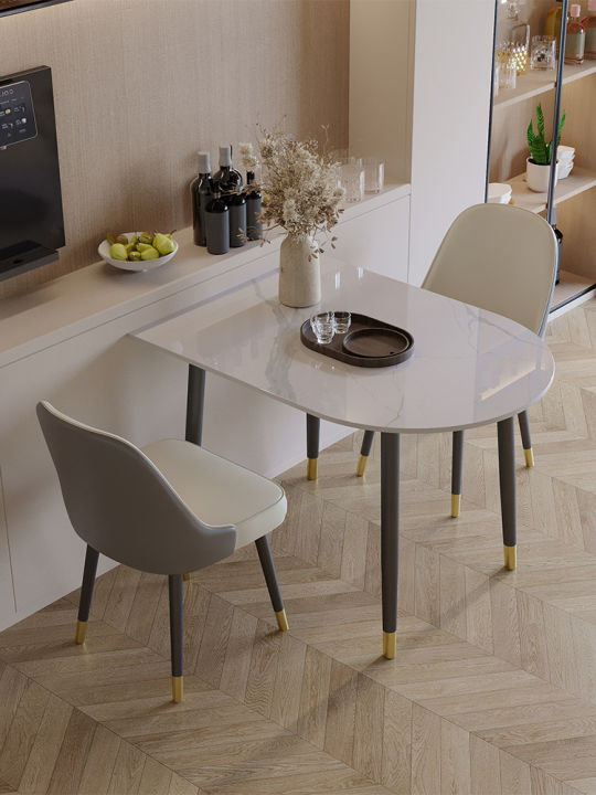 Bright Surface Stone Plate Dining Table Small Apartment Scandinavian Semicircle Kitchen Island ...