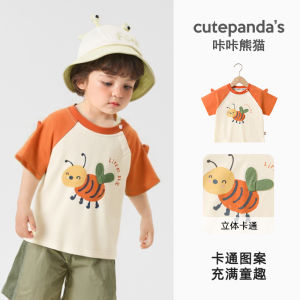 Summer Casual Short Sleeve T-Shirt for Baby Girls Cartoon Print Half Sleeve Top Childrens Summer Wear Cute Panda Design