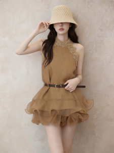 GULILI | French Style Halter Neck Sleeveless Top With Shorts Set