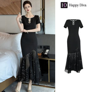 Happy Diva Womens Black Mesh Stitched Sequin Fishtail Dress Casual Dress Wedding Party Dresses Graduation Dresses 51251