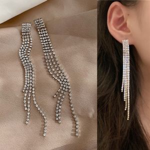 Korean Fashion Long Tassel Earring Elegant Rhinestone Earrings Women Accessories Jewelry for Girls