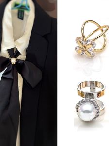 Elegant Shirt Sash Button Butterfly Knot Small Scarf Twilly Driftaway Fashionable Plant Floral Brooch Pin for Women