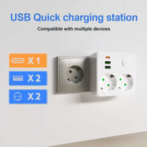 EU Plug Power Strip with 2 AC Outlets +2 USB+1 Type-C Ports Wall Charger Power Socket Adapter charger Network Filter Adapter