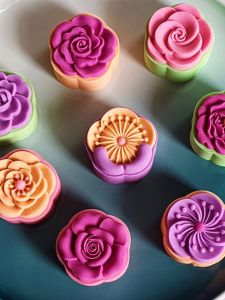 Chinese Style Mooncakes Rose Flower Green Bean Cake Hand Pressed Taro Cake Tea Cakes Kitchen Baking Mold Tools for DIY Baking