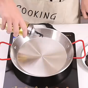 Frying pan non stick stainless steel Paella pan for induction cooker dip fry cast iron with double handle durable pancake seafood lobster tray snack plates french fry fried chicken plates spanish cooking pots