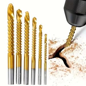 deli | 3/6pcs HSS Twist Drill Bits Set 3-8mm Serrated Grooving Cutting Tap Spiral Saw Wood Metal Plastic Hole Saw Titanium Drill Tools