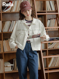 puella | New Vintage Loose Embroidered Match-all White Denim Short Jacket