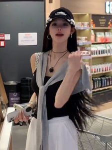 เสื้อกั๊กแขนกุดสีดำ Pure Desire สำหรับผู้หญิง ใส่ได้ตลอดทั้งปี ใส่ในชั้นใน เสื้อโยคะ ทรงเข้ารูป ดีไซน์เก๋ไก๋ สวมใส่สบาย