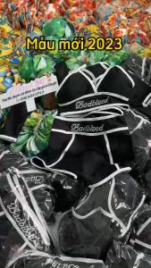 Đồ bơi nữ kín đáo bikini thêu/in chữ BADBALO cao cấp phối viền trắng kèm cúc đi biển đồ bơi đồ tập đều sang