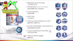 1L Smart Paints ( Eco-MediGlo Anti-Bacterial ) Anti-Viral Interior Shine Finish Wall Paint 1 Lite