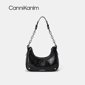 CanniKanlm Womens Baguette Underarm Bag 2025 New High Quality Retro Chain Single Shoulder Crossbody Bag Soft Synthetic Leather