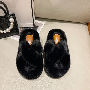 New Womens Thick Bottom Fur Slippers High Heel Indoor Home Winter Cotton Slippers Anti-Slip Spring Autumn Trendy Ins Slippers