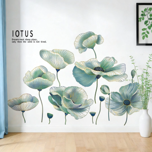 Decal dán tường Hoa sen hiện đại Có keo sẵn 68*100 cm Có keo sẵn Trang trí phòng ngủ phòng khách