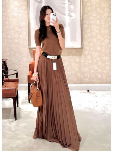 Autumn Winter Amber Glow Loose Knitted Dress Set Elegant Casual French Lazy Style High Waist A-Line Skirt Long Sleeve Button Closure