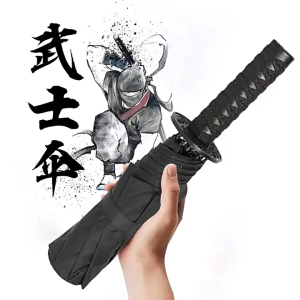Samurai Handle Katana Umbrella Sword/Japanese Blade Three Fold Bumbershoot/Knight Ninja Rain Shelter Tool Kit